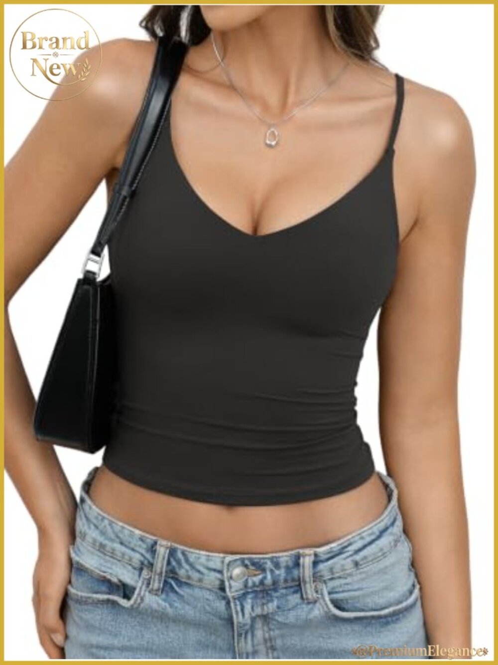 Women's Double Lined Crop Camisole Tank Top Deep V Neck Sexy Backless Spaghetti